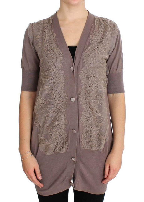 PINK MEMORIES Purple Lace Cotton Cardigan Sweater - Hilstor