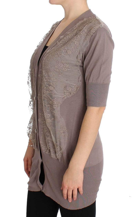 PINK MEMORIES Purple Lace Cotton Cardigan Sweater - Hilstor