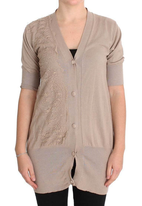 PINK MEMORIES Pink Lace Cotton Cardigan Sweater - Hilstor