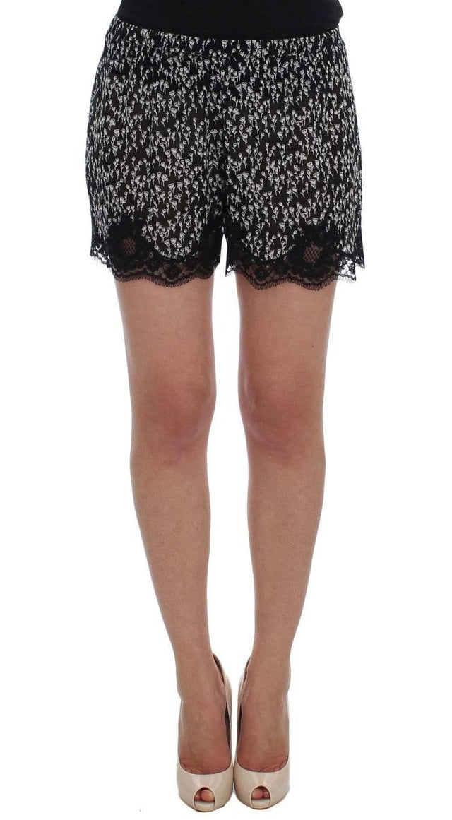 Dolce & Gabbana Elegant Black & White Floral Lace Silk Shorts - Hilstor