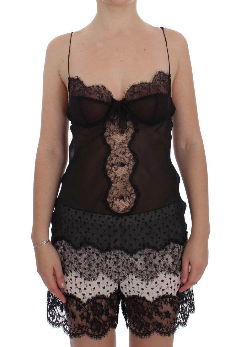 Dolce & Gabbana Elegant Black Silk Lace Lingerie Chemise - Hilstor