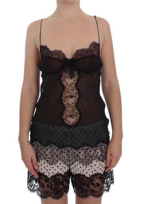 Dolce & Gabbana Elegant Black Silk Lace Lingerie Chemise - Hilstor