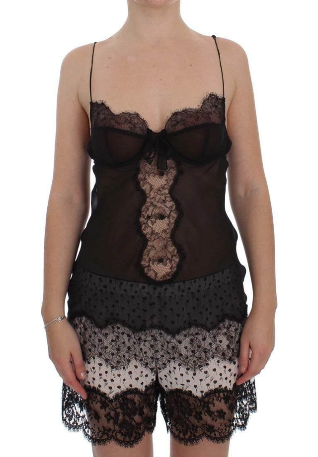 Dolce & Gabbana Elegant Black Silk Lace Lingerie Chemise - Hilstor