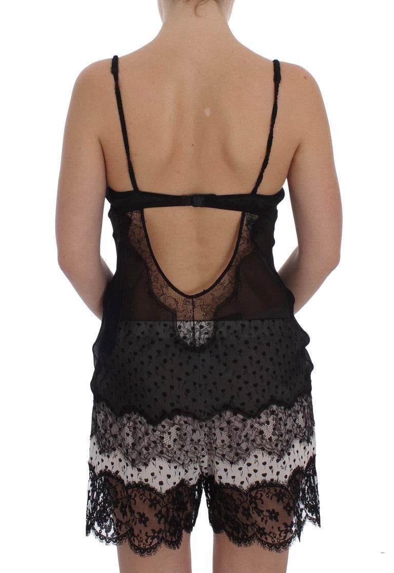 Dolce & Gabbana Elegant Black Silk Lace Lingerie Chemise - Hilstor
