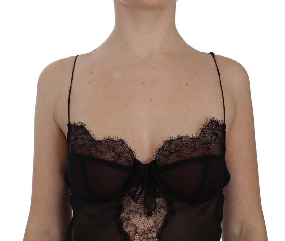 Dolce & Gabbana Elegant Black Silk Lace Lingerie Chemise - Hilstor