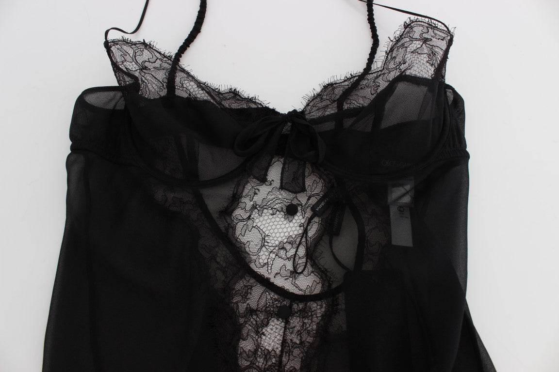 Dolce & Gabbana Elegant Black Silk Lace Lingerie Chemise - Hilstor