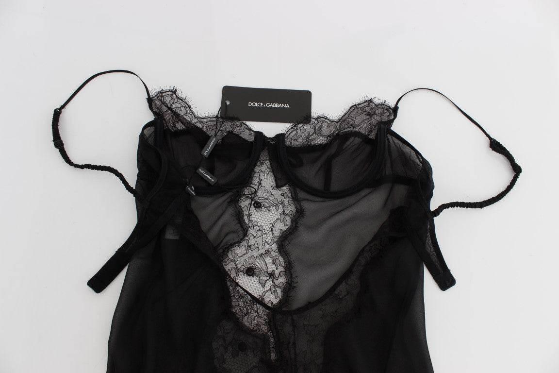 Dolce & Gabbana Elegant Black Silk Lace Lingerie Chemise - Hilstor