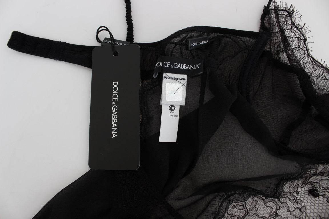 Dolce & Gabbana Elegant Black Silk Lace Lingerie Chemise - Hilstor