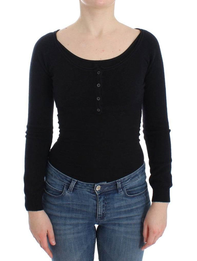 Ermanno Scervino Chic Cropped Black Wool-Cashmere Sweater - Hilstor