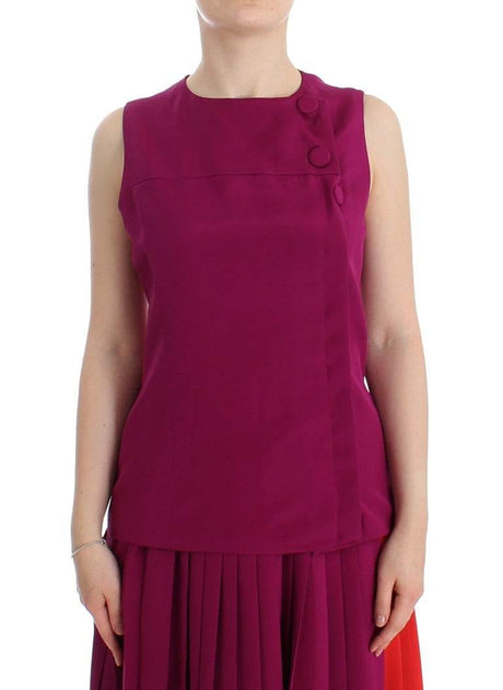 Barbara Casasola Stunning Silk Sleeveless Purple Blouse - Hilstor