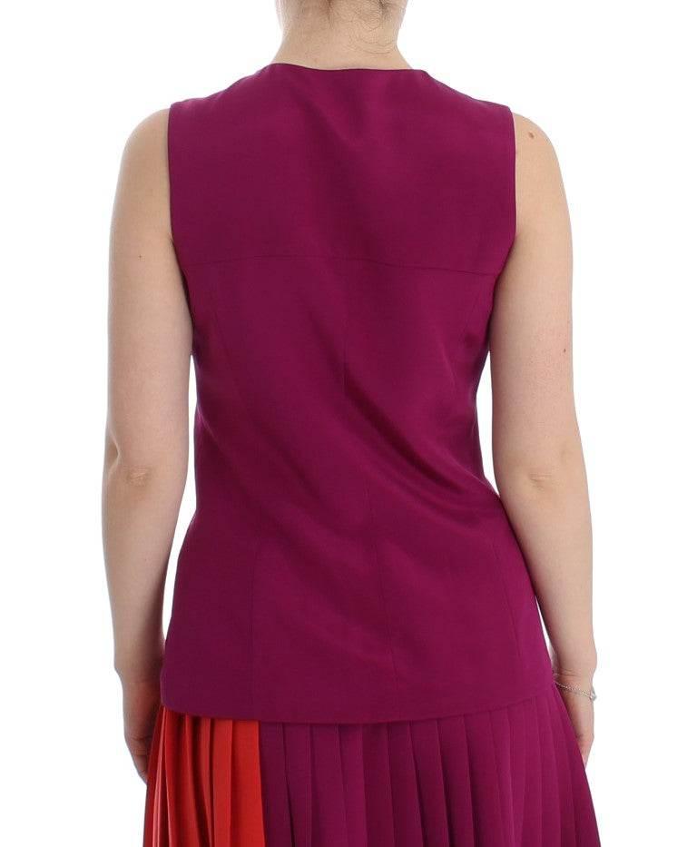 Barbara Casasola Stunning Silk Sleeveless Purple Blouse - Hilstor