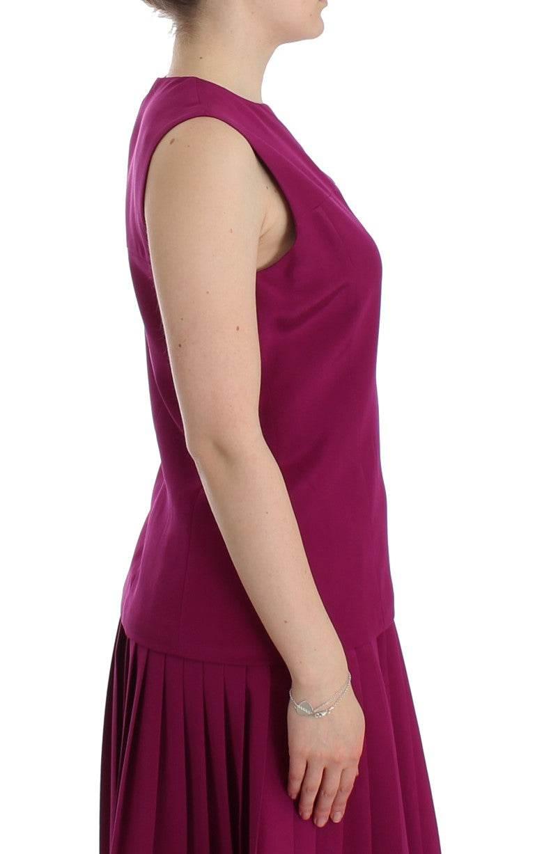 Barbara Casasola Stunning Silk Sleeveless Purple Blouse - Hilstor