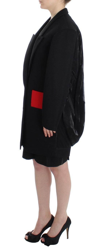 KAALE SUKTAE Elegant Draped Long Coat in Black with Red Accents - Hilstor
