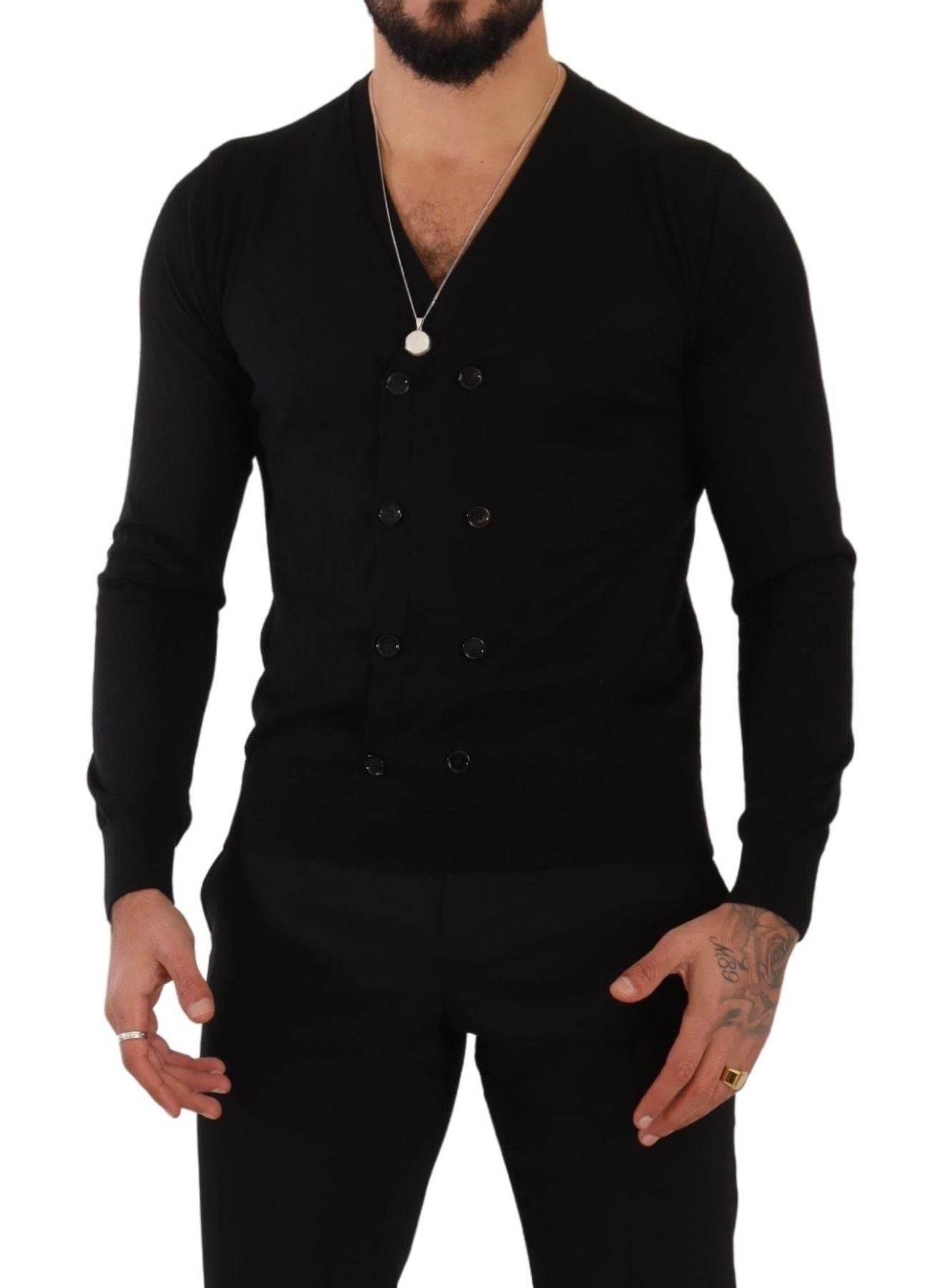 Dolce & Gabbana Black Cashmere Button Down Cardigan Sweater - Hilstor