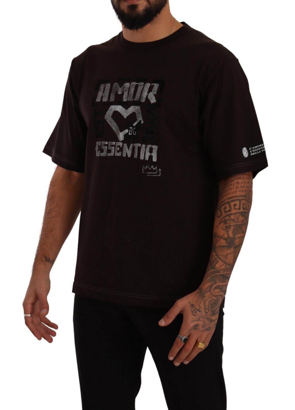 Dolce & Gabbana Bordeaux Cotton L-Amore Print Crewneck T-shirt - Hilstor