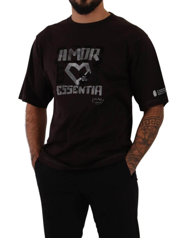 Dolce & Gabbana Bordeaux Cotton L-Amore Print Crewneck T-shirt - Hilstor