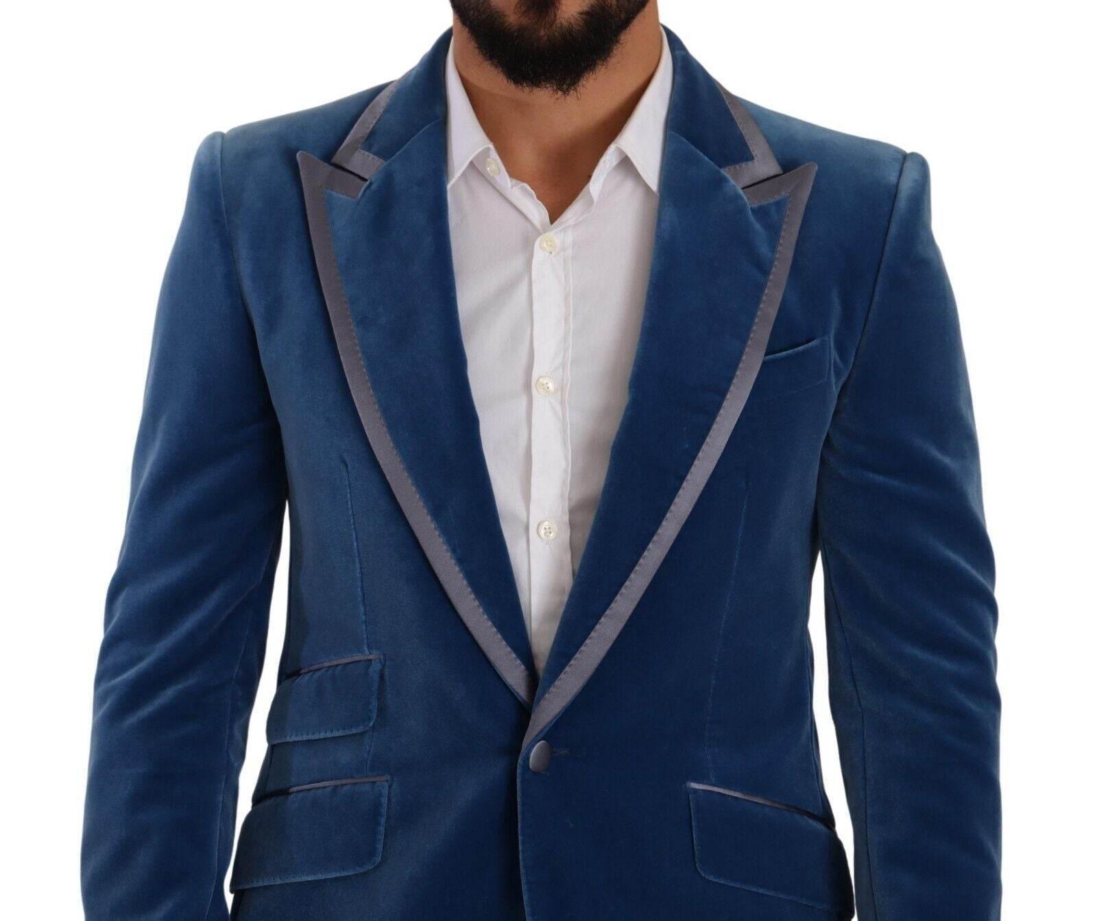 Dolce & Gabbana Blue SICILIA Velvet Slim Fit 2 Piece Suit - Hilstor