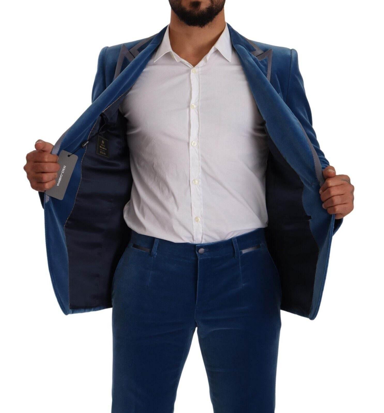 Dolce & Gabbana Blue SICILIA Velvet Slim Fit 2 Piece Suit - Hilstor