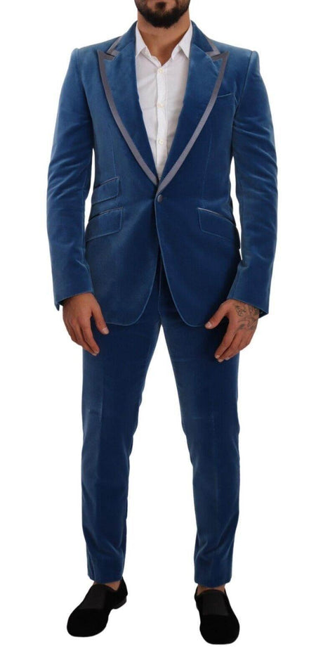 Dolce & Gabbana Blue SICILIA Velvet Slim Fit 2 Piece Suit - Hilstor