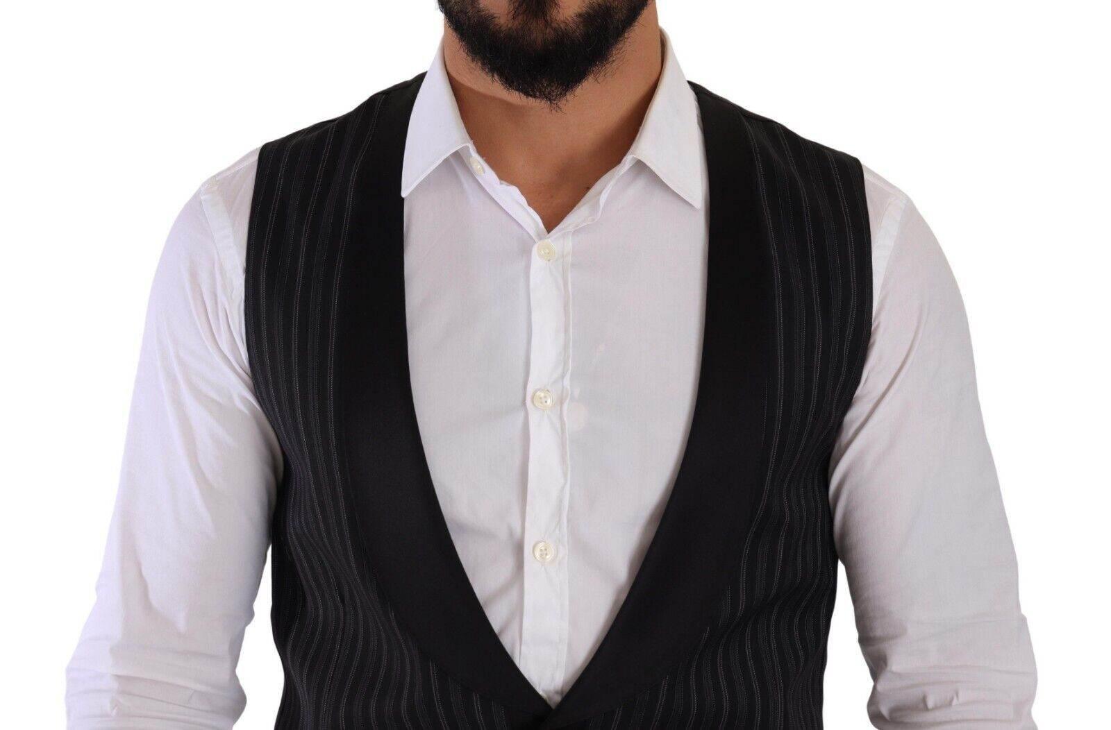 Dolce & Gabbana Black Striped Wool Silk Waistcoat Vest - Hilstor