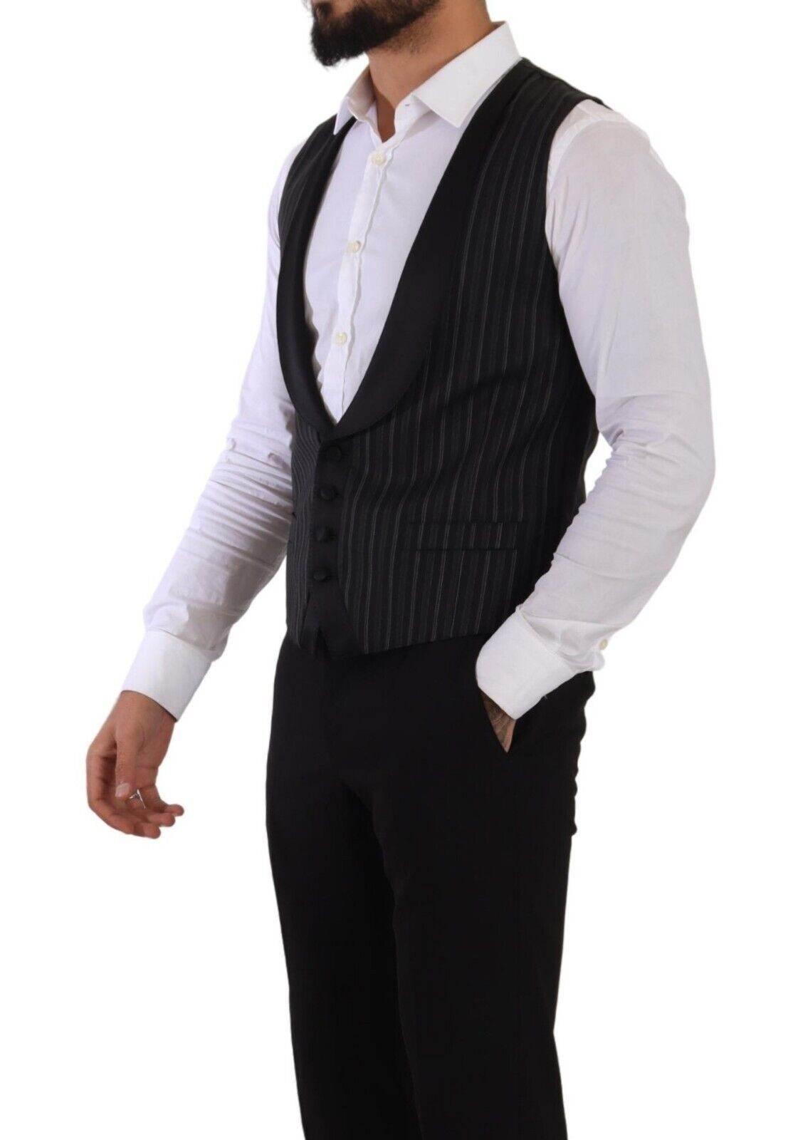 Dolce & Gabbana Black Striped Wool Silk Waistcoat Vest - Hilstor