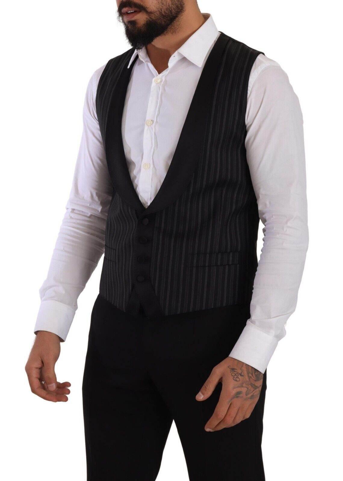 Dolce & Gabbana Black Striped Wool Silk Waistcoat Vest - Hilstor