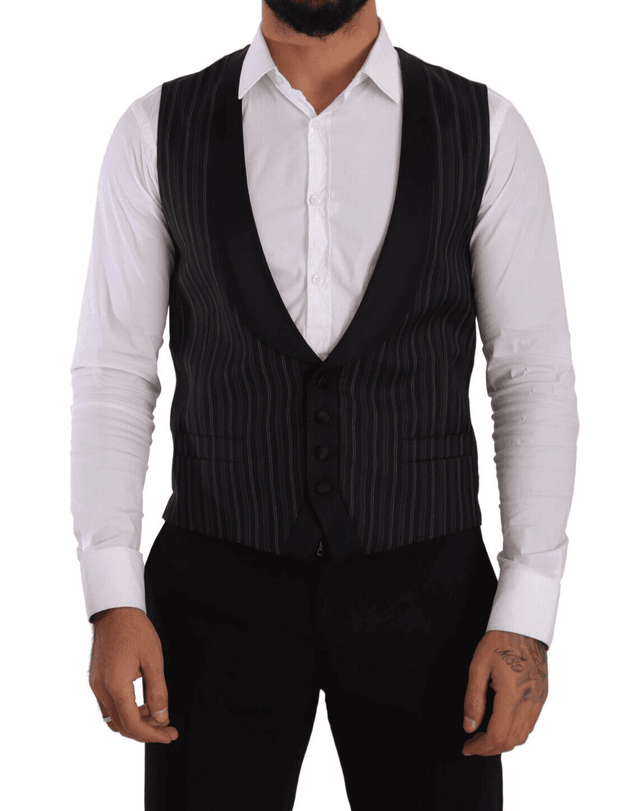 Dolce & Gabbana Black Striped Wool Silk Waistcoat Vest - Hilstor