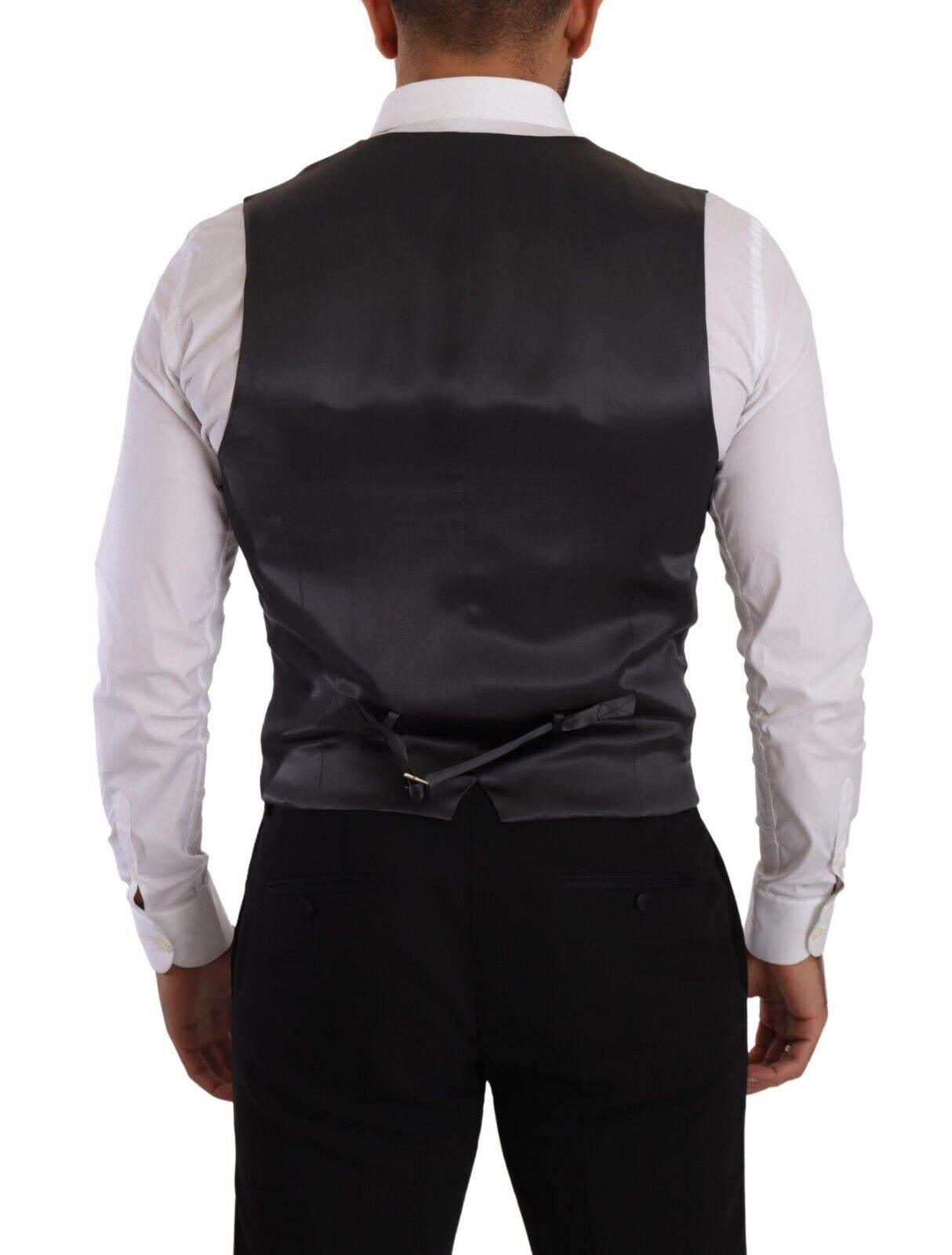 Dolce & Gabbana Gray Striped Double Breasted Waistcoat Vest - Hilstor