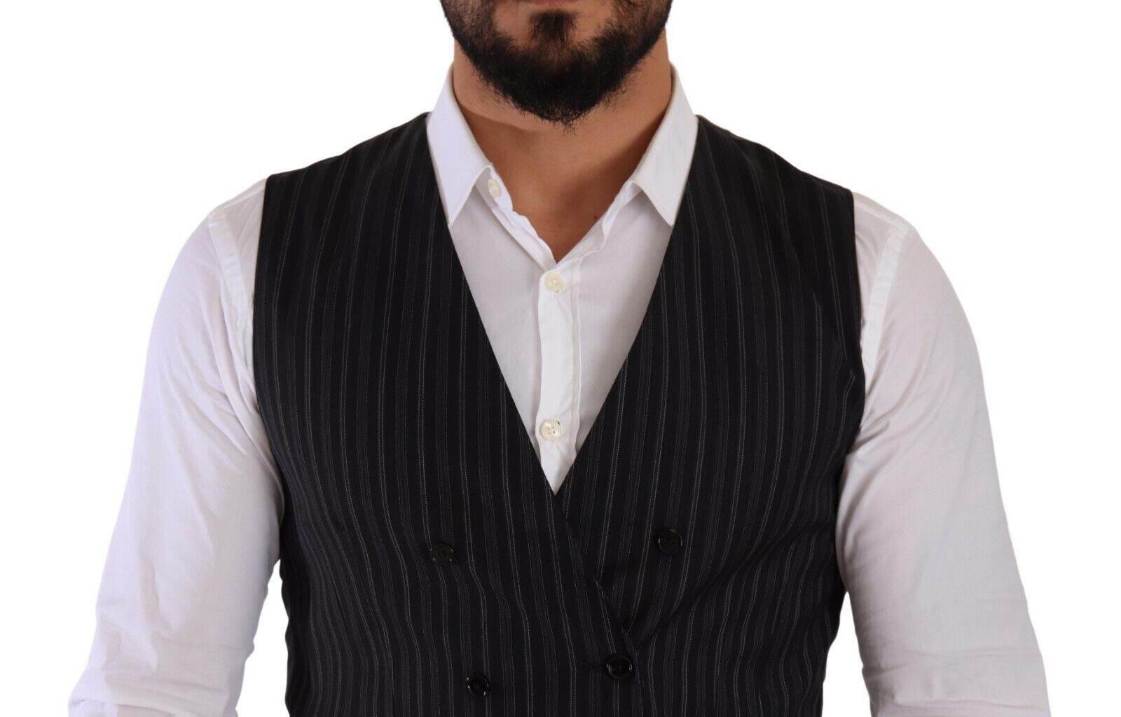Dolce & Gabbana Gray Striped Double Breasted Waistcoat Vest - Hilstor