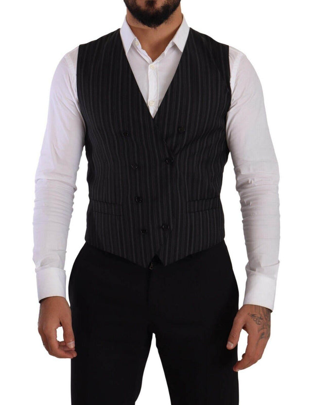 Dolce & Gabbana Gray Striped Double Breasted Waistcoat Vest - Hilstor
