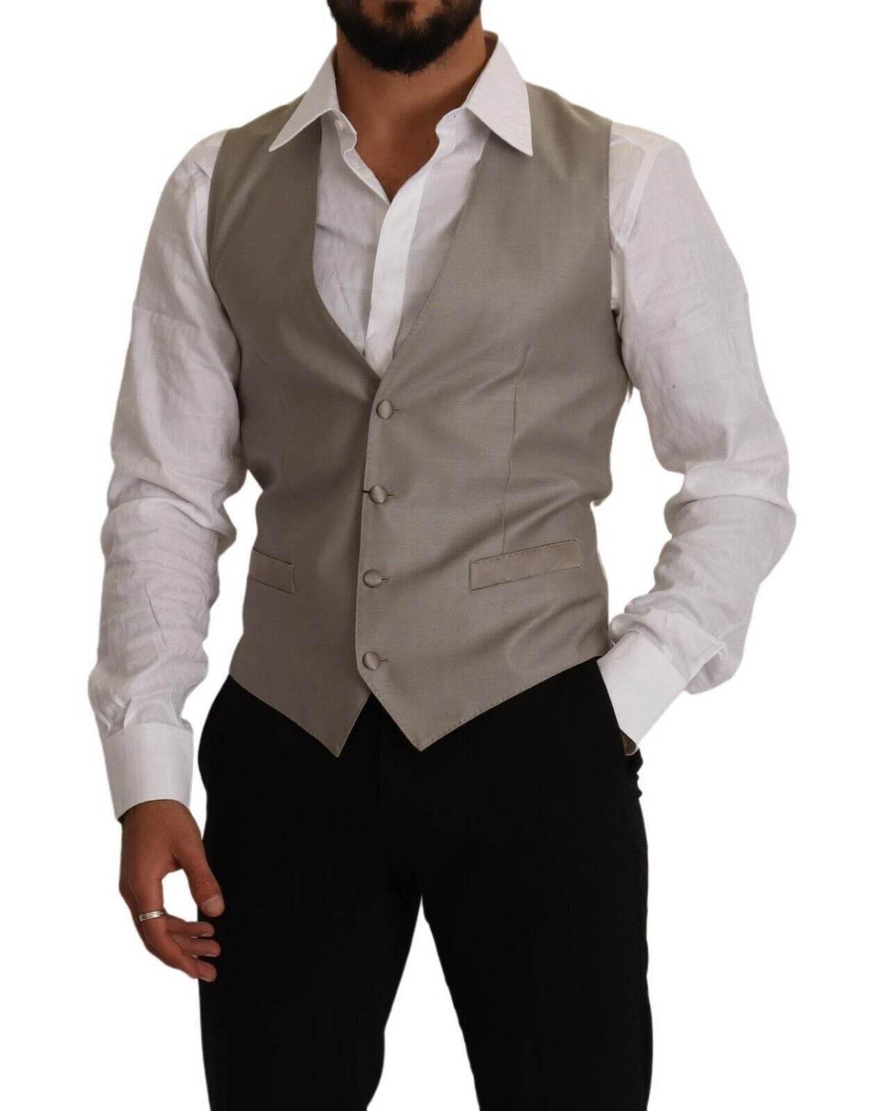 Dolce & Gabbana Beige Wool Single Breasted Waistcoat Vest - Hilstor