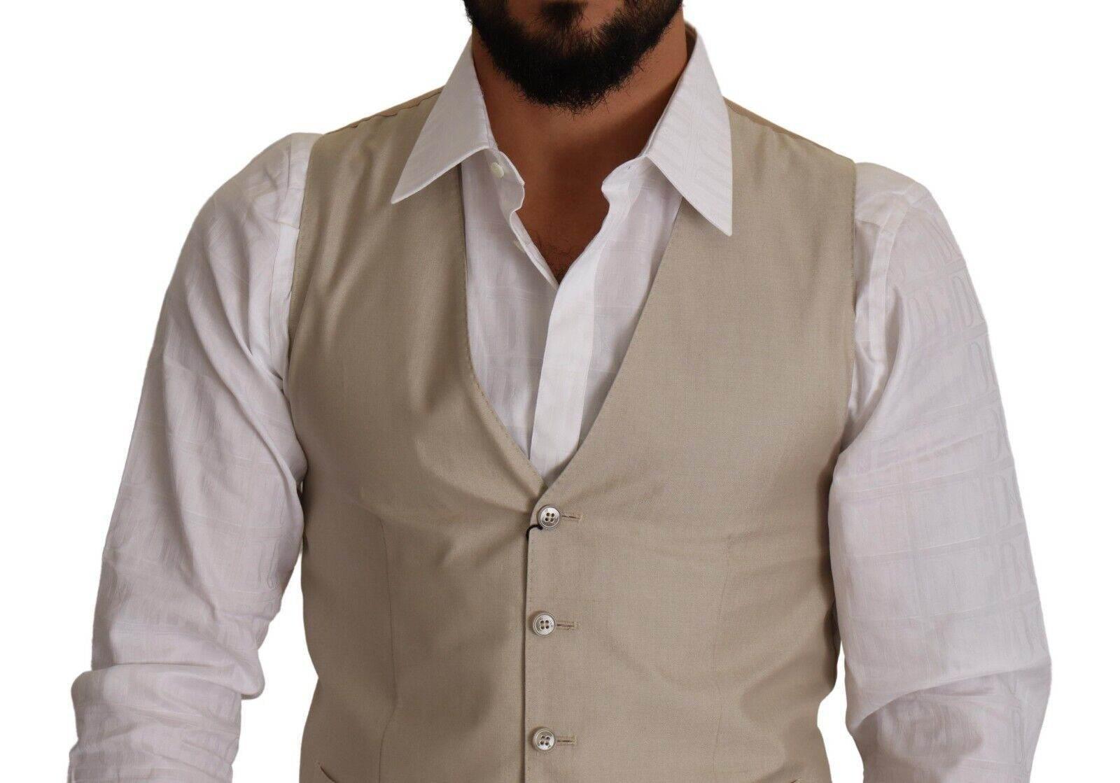Dolce & Gabbana Beige Cotton Silk Slim Fit Waistcoat Vest - Hilstor