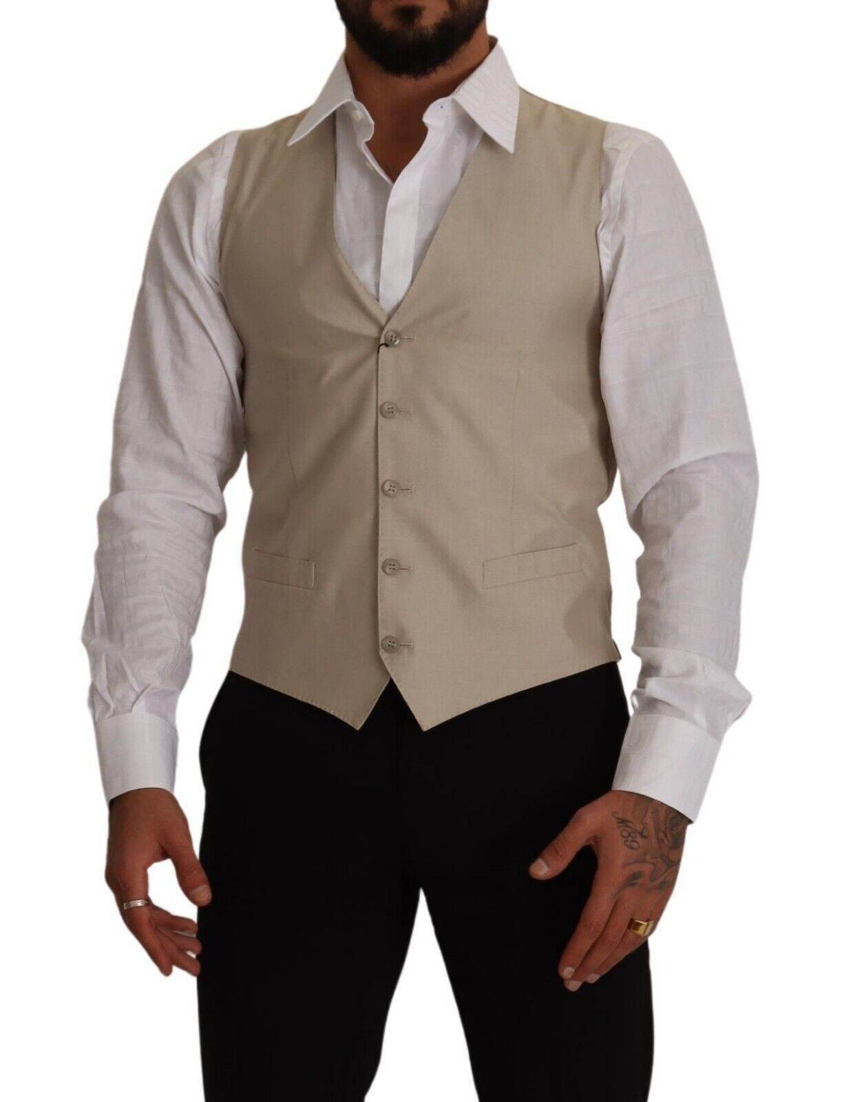 Dolce & Gabbana Beige Cotton Silk Slim Fit Waistcoat Vest - Hilstor