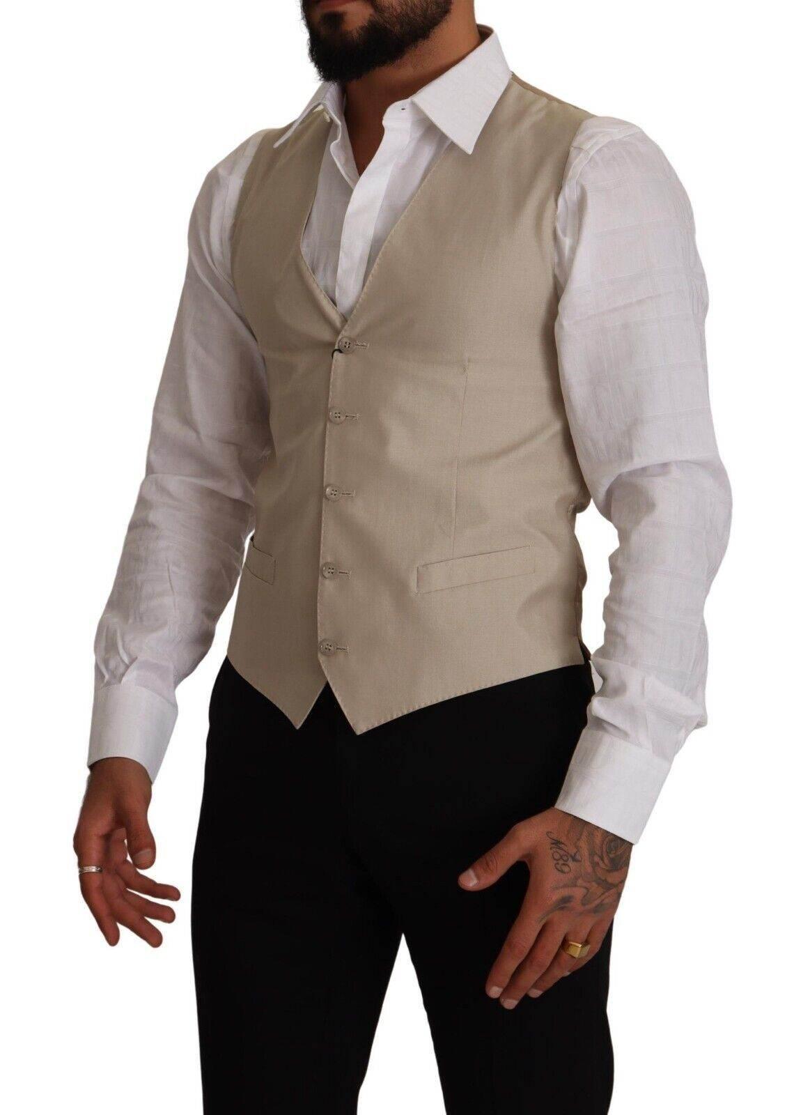 Dolce & Gabbana Beige Cotton Silk Slim Fit Waistcoat Vest - Hilstor