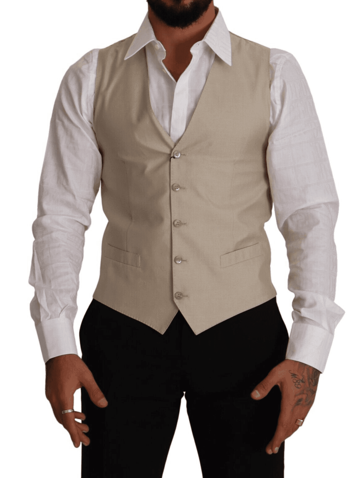 Dolce & Gabbana Beige Cotton Silk Slim Fit Waistcoat Vest - Hilstor