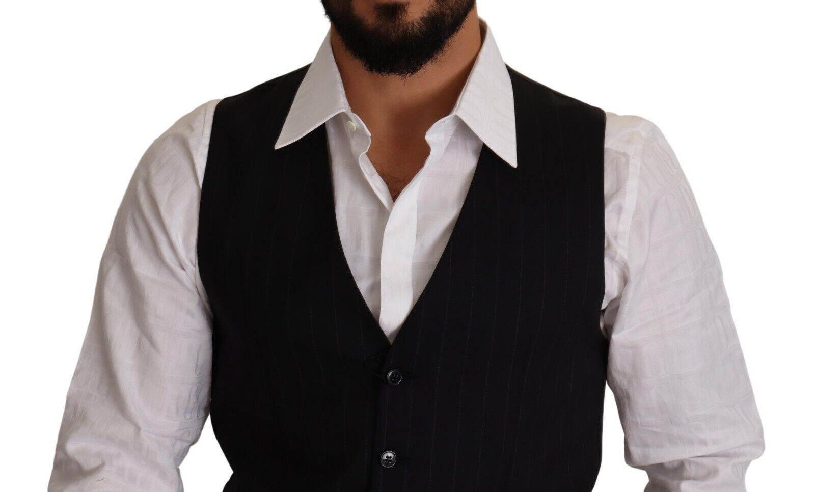 Dolce & Gabbana Blue Striped Wool Stretch Waistcoat Vest - Hilstor