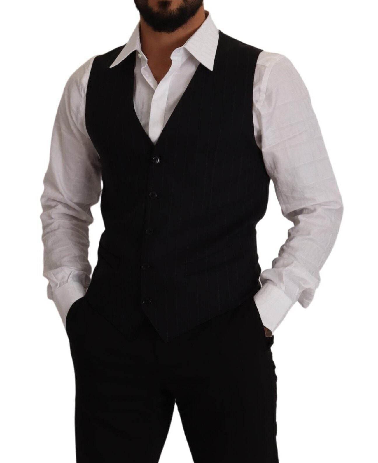 Dolce & Gabbana Blue Striped Wool Stretch Waistcoat Vest - Hilstor