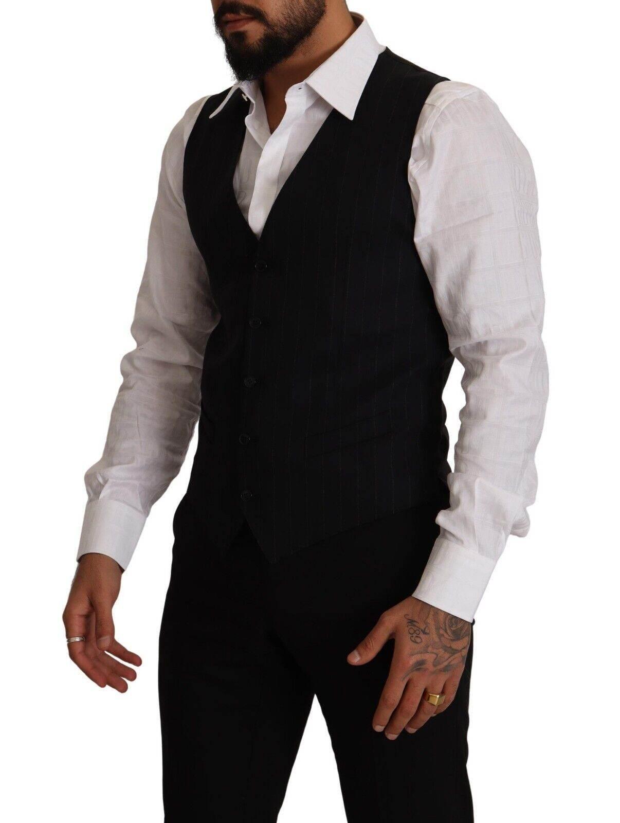 Dolce & Gabbana Blue Striped Wool Stretch Waistcoat Vest - Hilstor
