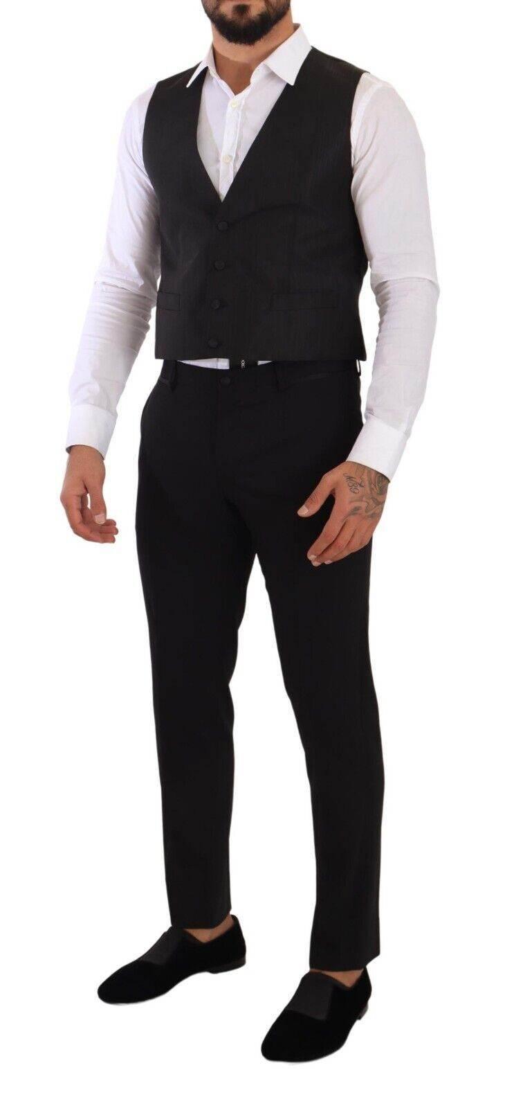 Dolce & Gabbana Gray Silk Slim Fit Waistcoat Formal Vest - Hilstor