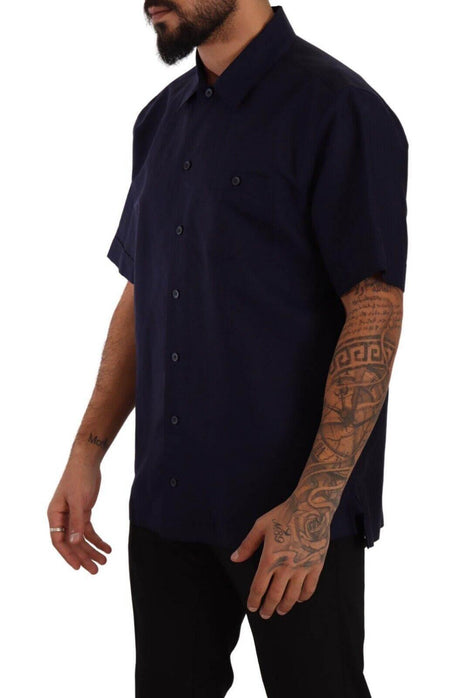 Dolce & Gabbana Elegant Navy Blue Button-Down Casual Shirt - Hilstor