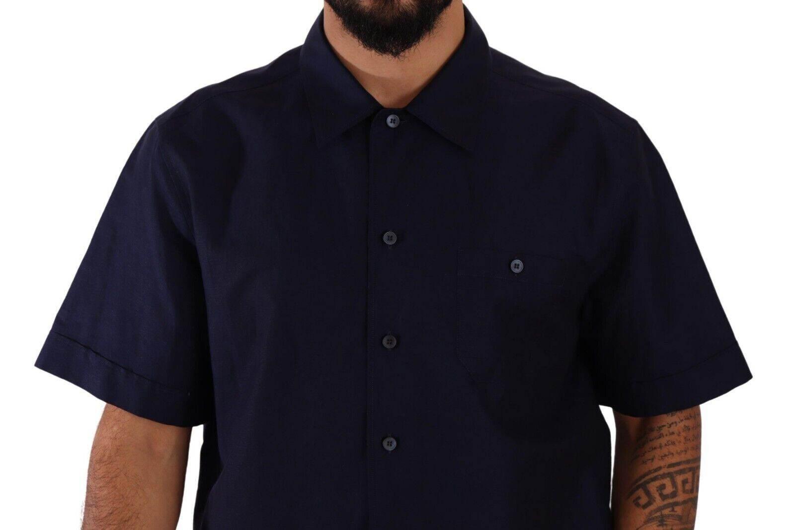 Dolce & Gabbana Elegant Navy Blue Button-Down Casual Shirt - Hilstor