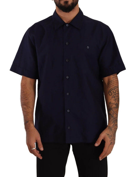 Dolce & Gabbana Elegant Navy Blue Button-Down Casual Shirt - Hilstor