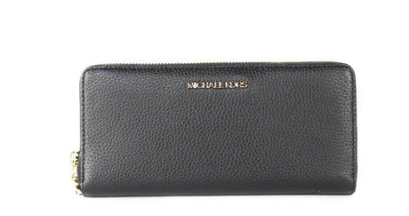 Michael Kors Jet Set Travel Large Black Pebble Leather Continental Wrist Wallet - Hilstor
