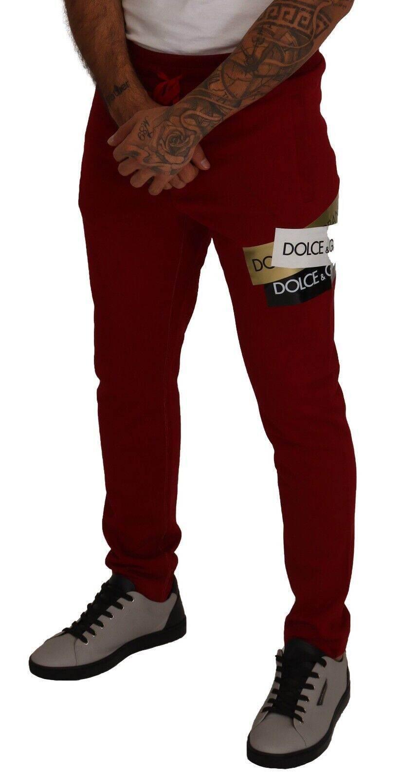 Dolce & Gabbana Elegant Red Jogging Pants with Drawstring Closure - Hilstor