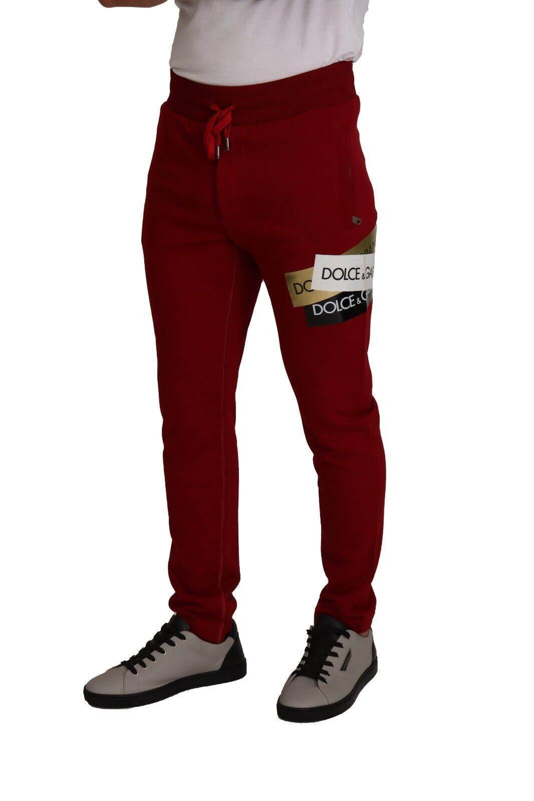 Dolce & Gabbana Elegant Red Jogging Pants with Drawstring Closure - Hilstor