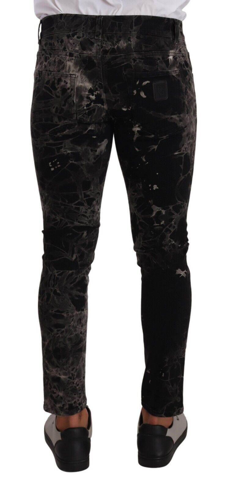 Dolce & Gabbana Black Patterned Skinny Slim Fit Jeans - Hilstor