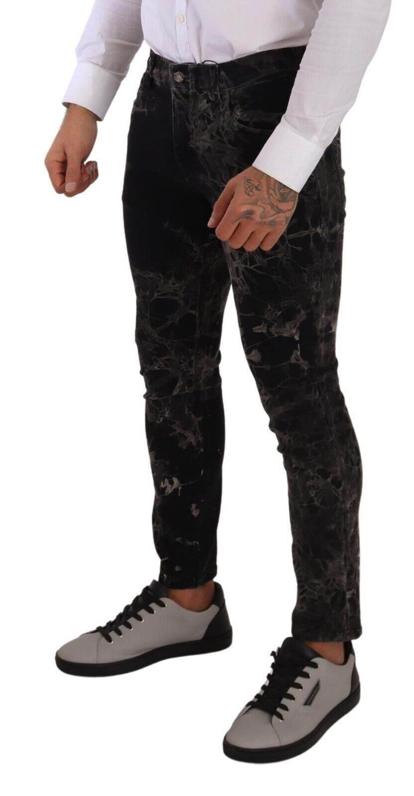 Dolce & Gabbana Black Patterned Skinny Slim Fit Jeans - Hilstor