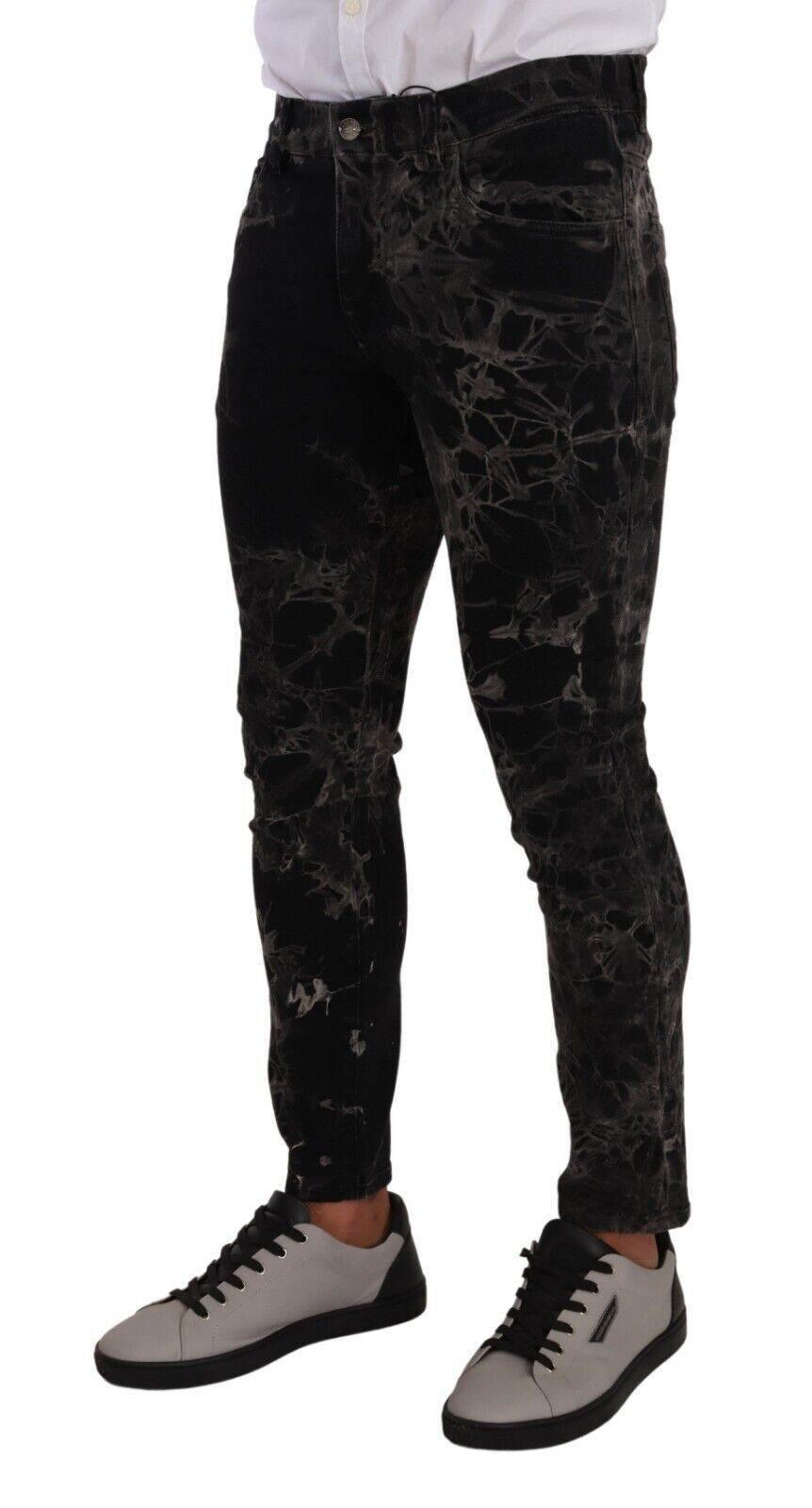 Dolce & Gabbana Black Patterned Skinny Slim Fit Jeans - Hilstor