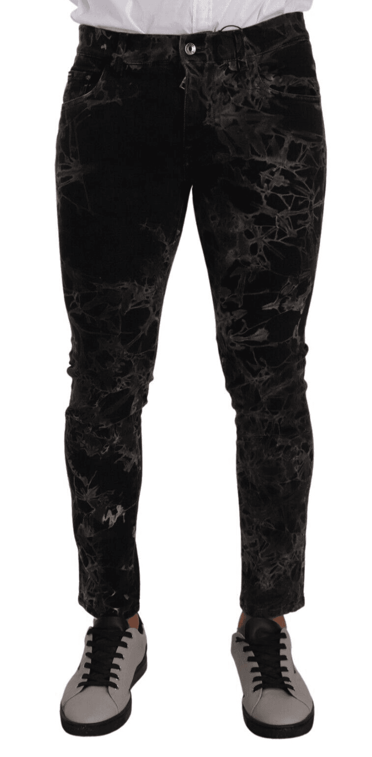 Dolce & Gabbana Black Patterned Skinny Slim Fit Jeans - Hilstor