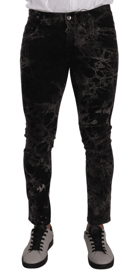 Dolce & Gabbana Black Patterned Skinny Slim Fit Jeans - Hilstor